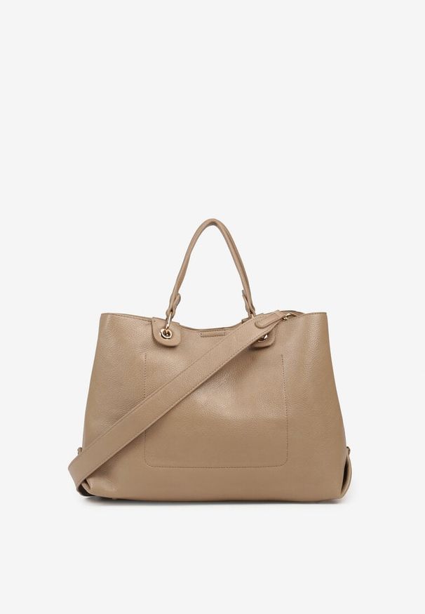 Born2be - Beżowa Dwukomorowa Torebka Typu Shopper Ozdobiona Metalicznymi Aplikacjami Adorrive. Kolor: beżowy. Wzór: aplikacja. Dodatki: z aplikacjami. Styl: elegancki