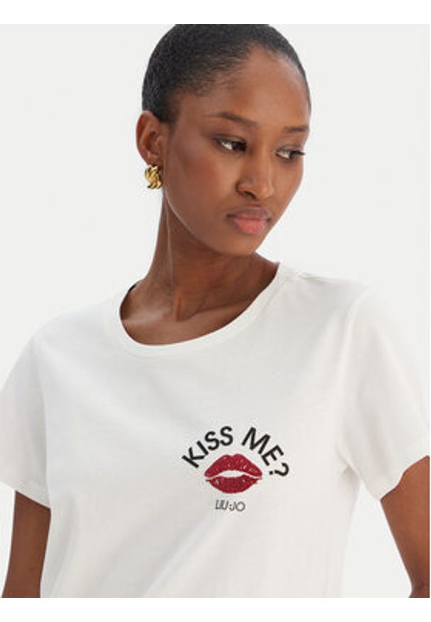 Liu Jo Sport T-Shirt TF5275 JS923 Écru Regular Fit. Materiał: bawełna. Styl: sportowy