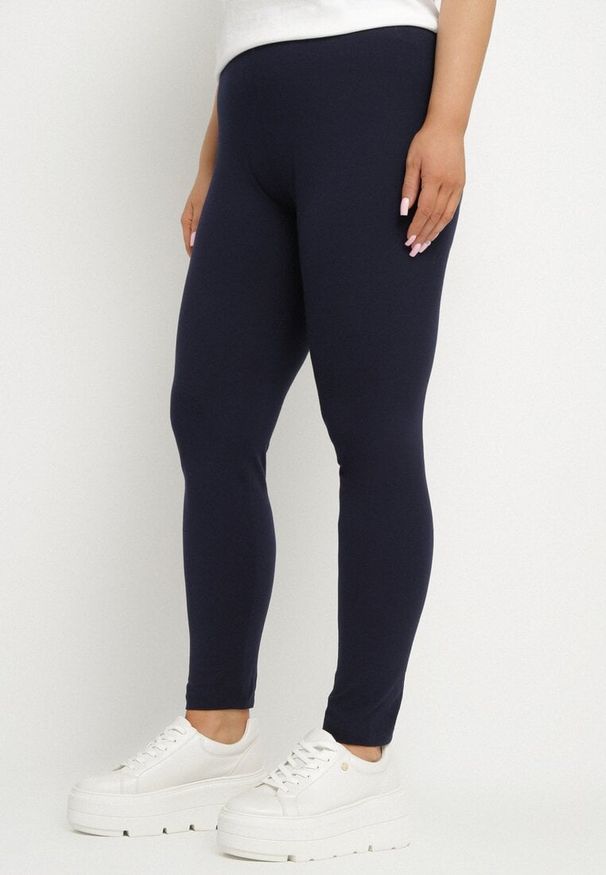 Born2be - Granatowe Bawełniane Legginsy z Gumką w Pasie Mevora. Okazja: na co dzień. Kolekcja: plus size. Kolor: niebieski. Materiał: bawełna. Styl: klasyczny, casual
