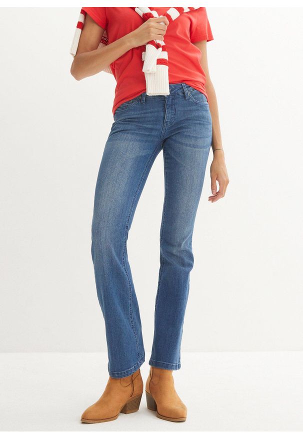 bonprix - Dżinsy o kroju bootcut, mid waist, ze stretchem. Kolor: niebieski