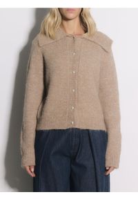 Reserved - Kardigan z kołnierzem - beżowy. Kolor: beżowy. Materiał: dzianina, wełna #1