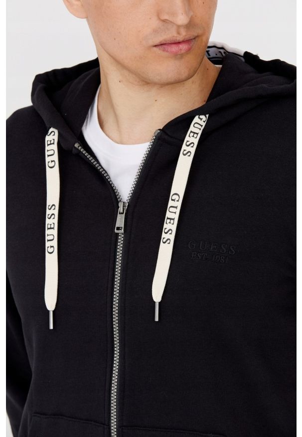 Guess - GUESS Czarna męska bluza z kapturem Slim Fit, Rozmiar S. Typ kołnierza: kaptur. Kolor: czarny