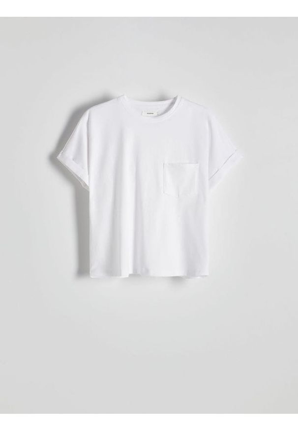 Reserved - T-shirt z bawełny - biały. Kolor: biały. Materiał: bawełna. Wzór: gładki