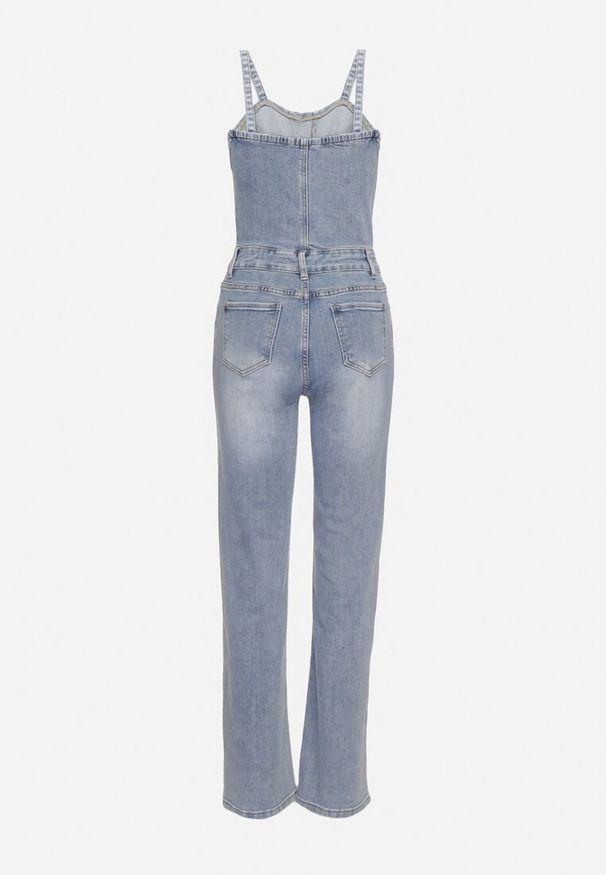 Born2be - Niebieski Jeansowy Kombinezon z Bawełny na Ramiączkach z Prostymi Nogawkami Laelliana. Kolor: niebieski. Materiał: jeans, bawełna. Długość rękawa: na ramiączkach. Sezon: lato
