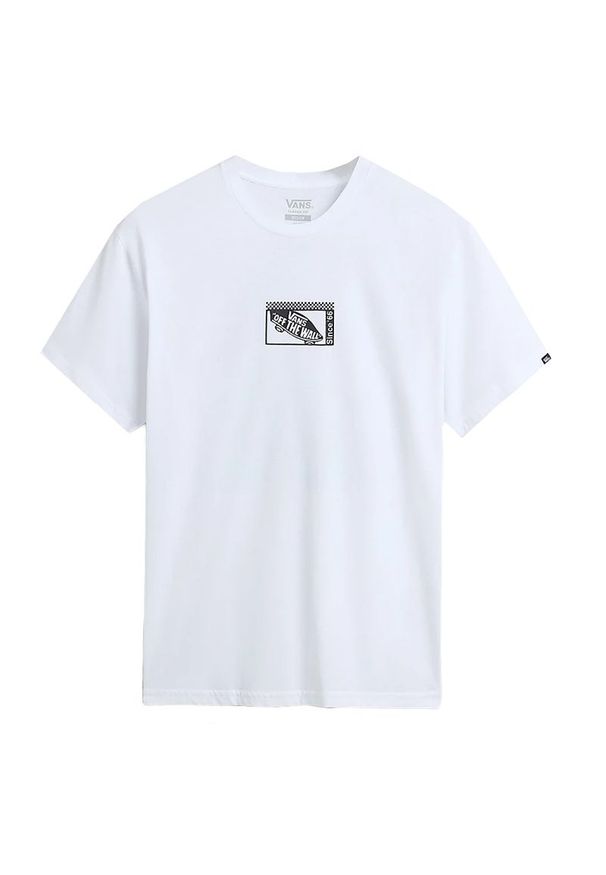 Koszulka Vans Tech Box VN000G5NWHT1 - biała. Kolor: biały. Materiał: materiał, bawełna. Długość rękawa: krótki rękaw. Długość: krótkie. Wzór: aplikacja