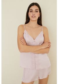 Women Secret - women'secret piżama Sense Valentine damska kolor różowy satynowa. Kolor: różowy. Materiał: satyna. Wzór: ze splotem