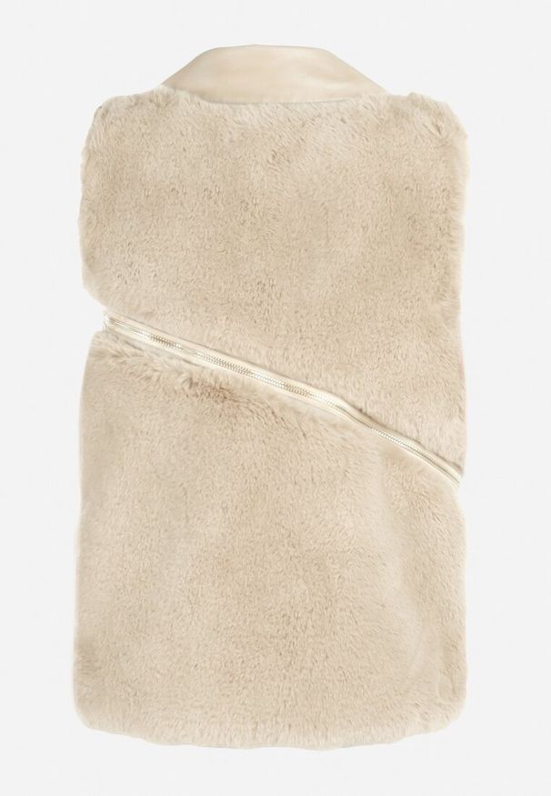 Born2be - Jasnobeżowa Kamizelka Futrzana Antedes. Kolor: beżowy. Materiał: futro. Długość rękawa: długi rękaw. Długość: długie. Wzór: aplikacja