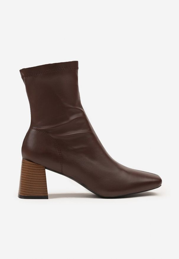 Renee - Brązowe Botki na Stożku Vices z Elastyczną Cholewką Giolaria. Okazja: na co dzień. Kolor: brązowy. Materiał: jeans. Szerokość cholewki: normalna. Obcas: na stożku. Styl: street, casual, elegancki. Wysokość obcasa: średni