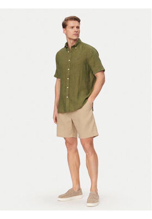 TOMMY HILFIGER - Tommy Hilfiger Koszula MW0MW41531 Zielony ciemny Regular Fit. Kolor: zielony. Materiał: len