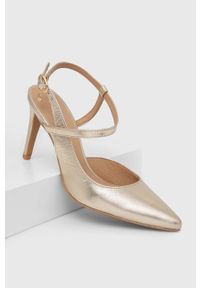 Wojas szpilki skórzane kolor złoty 3511358. Zapięcie: klamry. Kolor: złoty. Materiał: skóra. Obcas: na szpilce. Wysokość obcasa: średni #4