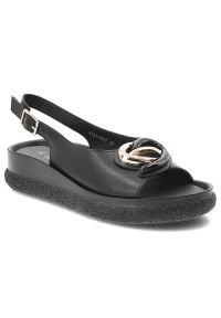Sandały damskie S.Barski, cholewka ze skóry naturalnej licowej pasek wokół pięty z regulacją na klamrę, czarne, KV61-6047. Zapięcie: klamry. Kolor: czarny. Materiał: skóra #1