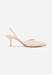 Renee - Beżowe Siateczkowe Czółenka na Szpilce z Haftami i Perełkami Branira. Okazja: na imprezę. Zapięcie: pasek. Kolor: beżowy. Wzór: haft. Obcas: na szpilce. Styl: elegancki #6