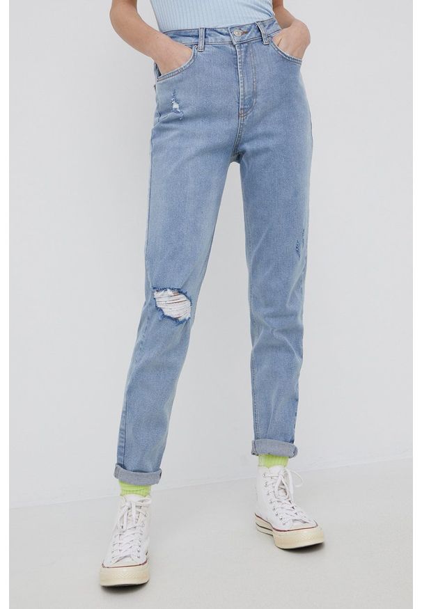Pieces jeansy damskie high waist. Stan: podwyższony. Kolor: niebieski