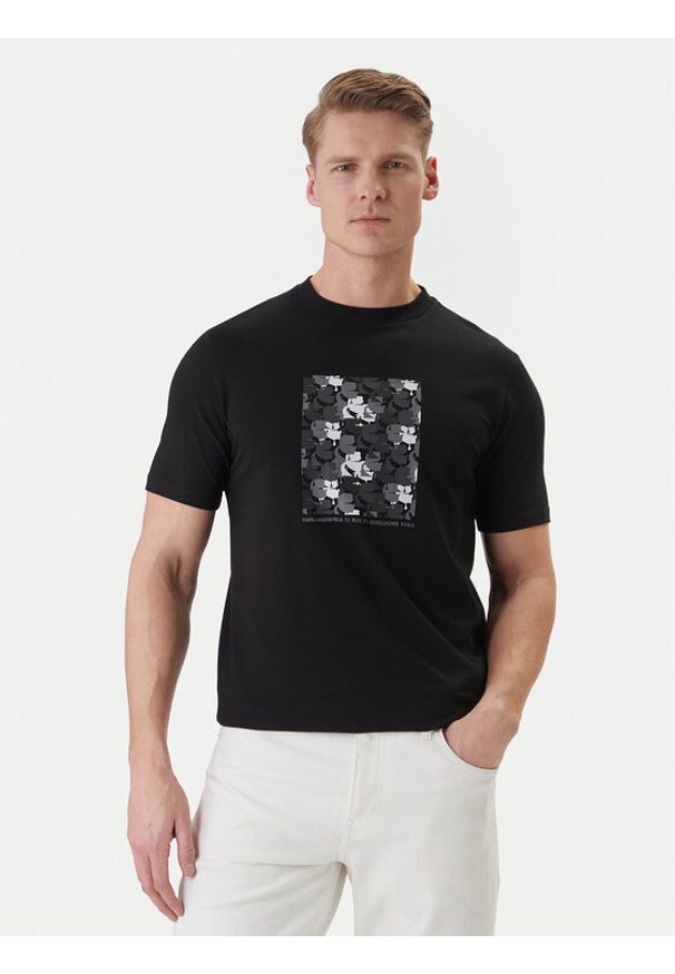 Karl Lagerfeld - KARL LAGERFELD T-Shirt 755037 562221 Czarny Loose Fit. Typ kołnierza: dekolt w karo. Kolor: czarny. Materiał: bawełna