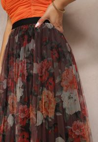 Renee - Bordowo-Czarna Kwiecista Spódnica Plisowana High Waist Tareena. Stan: podwyższony. Kolor: czerwony. Materiał: tkanina #2