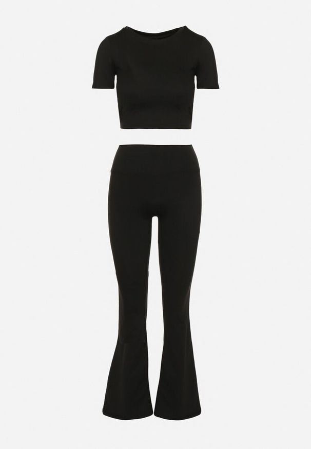 Born2be - Czarny Komplet Sportowy Koszulka ze Sznurowaniem i Spodnie Lumarelle. Kolor: czarny