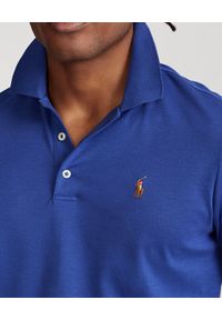 Ralph Lauren - RALPH LAUREN - Granatowa koszulka polo Soft Cotton Custom Slim Fit. Typ kołnierza: polo. Kolor: niebieski. Materiał: prążkowany, bawełna. Wzór: kolorowy