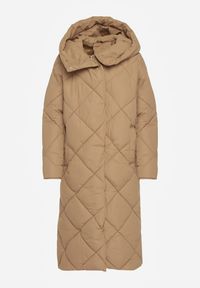 Born2be - Ciemnobeżowa Kurtka Płaszcz z Geometrycznym Pikowaniem Johnatta. Kolor: beżowy. Wzór: geometria #3