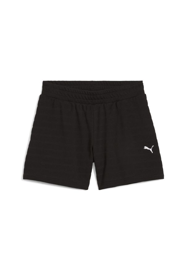 Puma - Damskie strukturalne szorty ESS ELEVATED 5" z wysokim stanem PUMA Black. Stan: podwyższony. Kolor: czarny. Sport: fitness