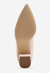 Born2be - Beżowe Czółenka na Obcasie ze Skórzaną Wkładką i Metaliczną Wstawką Rasmone. Zapięcie: pasek. Kolor: beżowy. Materiał: skóra. Obcas: na obcasie. Styl: klasyczny. Wysokość obcasa: średni #8