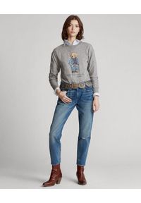 Ralph Lauren - RALPH LAUREN - Szara bluza z misiem. Typ kołnierza: polo. Kolor: szary. Materiał: jeans, prążkowany, materiał. Wzór: nadruk #6