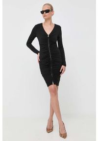 Marciano Guess sukienka kolor czarny mini dopasowana. Kolor: czarny. Materiał: dzianina. Długość rękawa: długi rękaw. Typ sukienki: dopasowane. Długość: mini #4