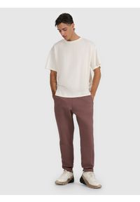 4f - 4F T-shirt oversize z nadrukiem męski - beżowy XXL. Okazja: na co dzień. Kolor: beżowy. Materiał: bawełna. Długość: długie. Wzór: nadruk. Styl: casual