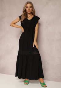 Renee - Czarna Sukienka Callamene. Kolor: czarny. Materiał: wiskoza, koronka. Wzór: ażurowy, bez wzorów, aplikacja, gładki. Sezon: lato. Długość: maxi #1
