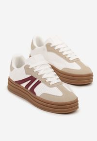 Born2be - Białe Sneakersy w Stylu Tenisówek na Grubej Podeszwie z Geometrycznym Wzorem Wevirra. Okazja: na co dzień. Kolor: biały. Wzór: geometria #5