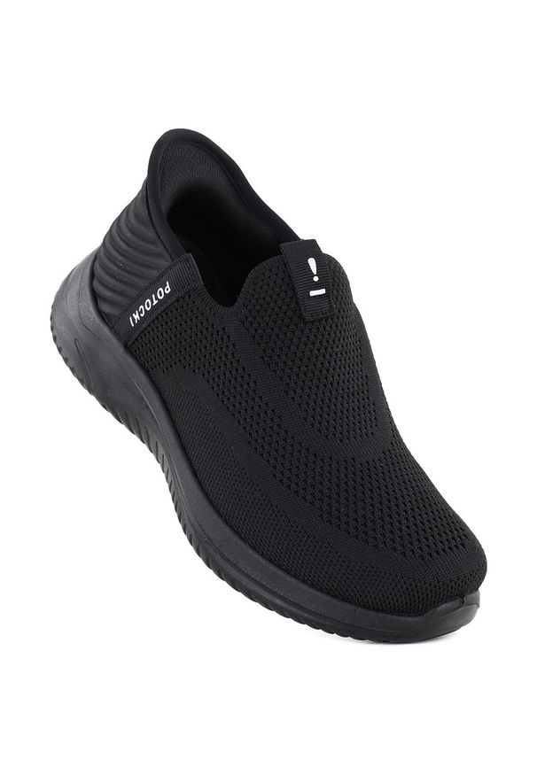 POTOCKI - Półbuty sportowe damskie slip on czarne Potocki BK01312. Okazja: na co dzień. Zapięcie: bez zapięcia. Kolor: czarny. Materiał: tkanina. Szerokość cholewki: normalna