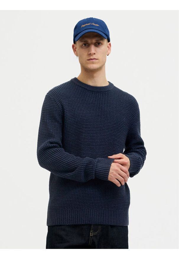 Jack & Jones Sweter Global 12287594 Granatowy Regular Fit. Kolor: niebieski. Materiał: bawełna