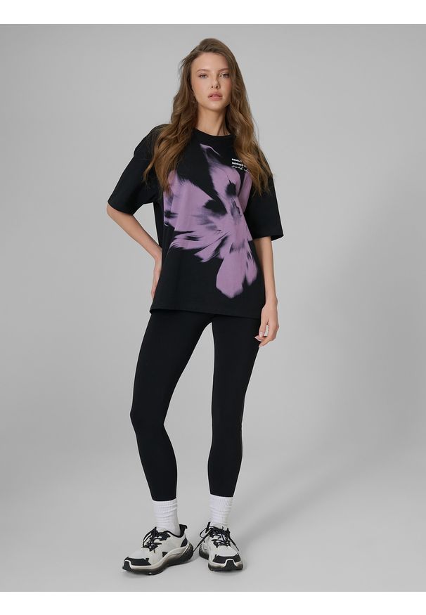 4f - 4F Legginsy dzianinowe damskie - czarne XXL. Okazja: na co dzień. Kolor: czarny. Materiał: dzianina. Wzór: gładki. Styl: casual