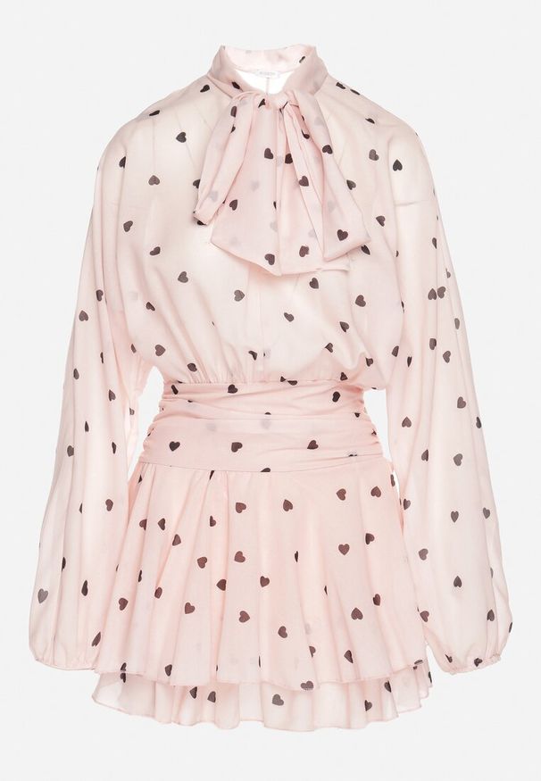 Born2be - Różowa Rozkloszowana Sukienka z Rękawami Typu Nietoperz i Wiązaniem Miriviela. Okazja: na co dzień. Kolor: różowy. Materiał: jeans. Typ sukienki: proste. Styl: casual, klasyczny