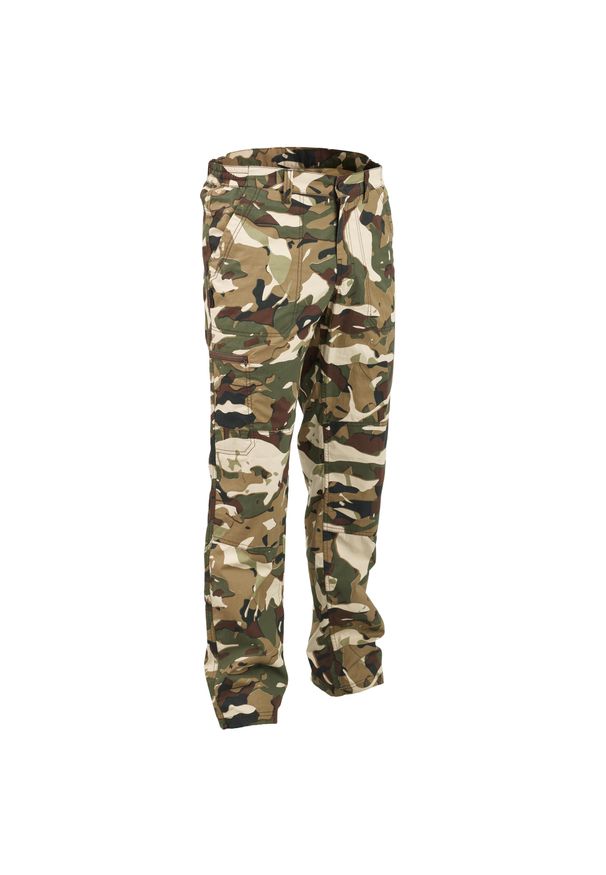 SOLOGNAC - Spodnie myśliwskie Solognac 100 camo woodland. Kolor: beżowy. Materiał: materiał, poliester, bawełna