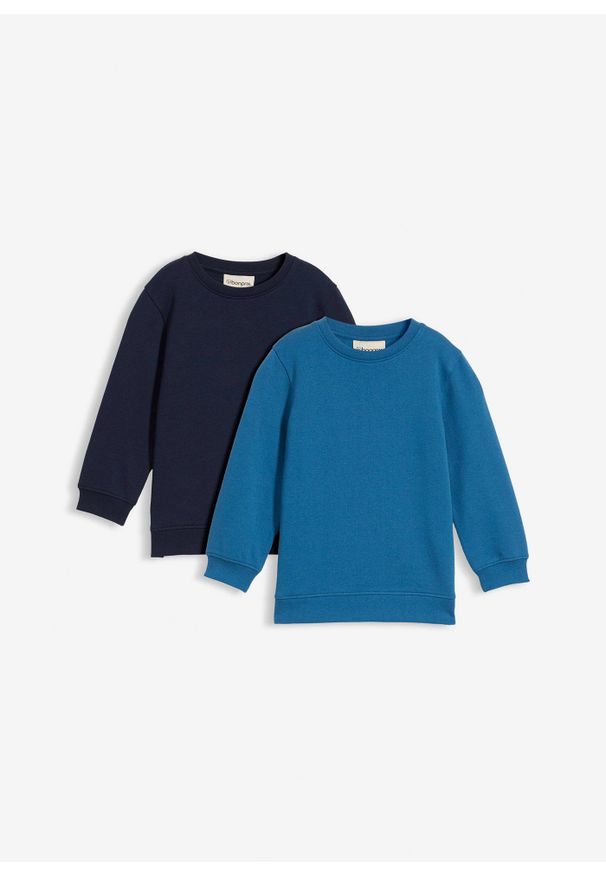 bonprix - Bluza z miękkiego materiału z bawełną (2 szt.). Kolor: niebieski. Materiał: materiał, bawełna