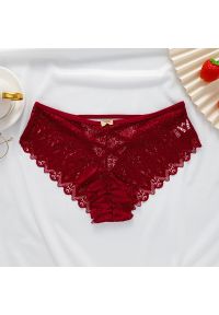 Intica - Majtki koronkowe ze strapsami eleganckie Herlaug. Kolor: czerwony. Materiał: koronka. Wzór: koronka