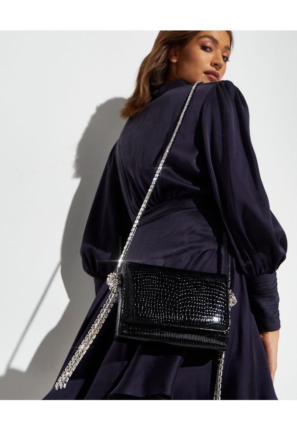 ALEXANDRE VAUTHIER - Czarna torebka z kryształami Emmanuelle. Kolor: czarny. Materiał: jedwab, wiskoza