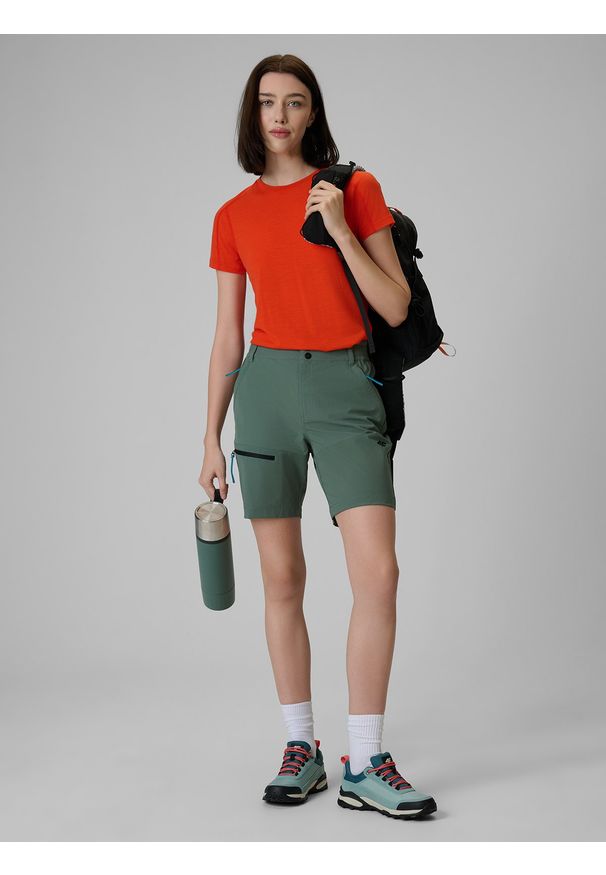 4f - 4F Koszulka trekkingowa z wełną merino damska - pomarańczowa S. Kolor: pomarańczowy. Materiał: wełna. Długość rękawa: raglanowy rękaw. Długość: długie. Sezon: lato