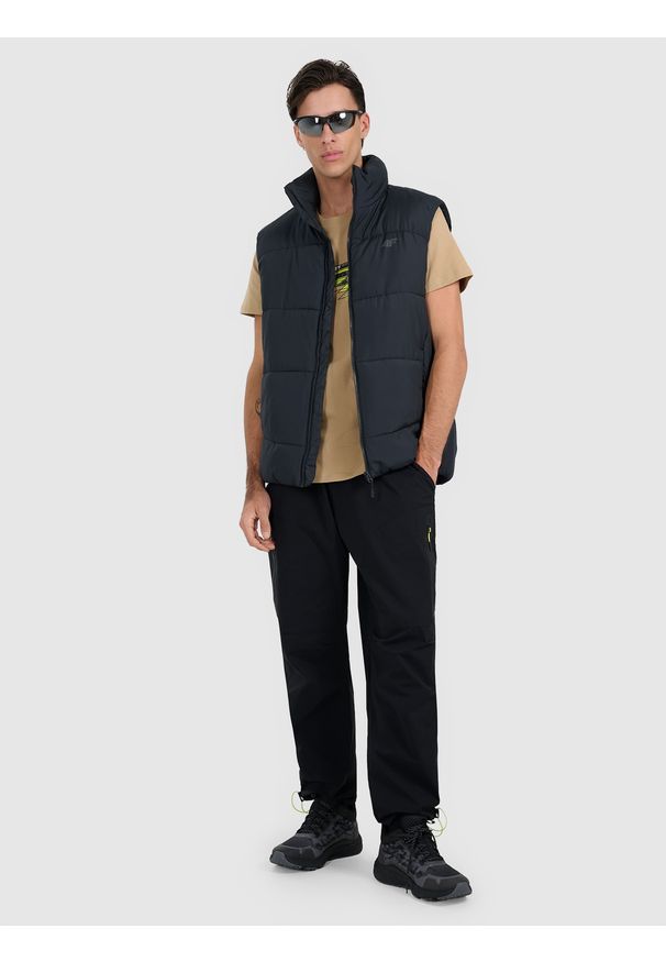 4f - 4F T-shirt regular z nadrukiem męski - beżowy S. Kolor: beżowy. Materiał: skóra, materiał. Wzór: nadruk