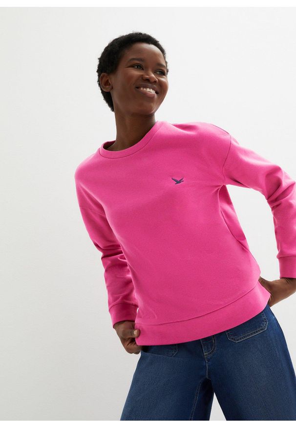 bonprix - Bluza z haftem. Kolor: różowy. Wzór: haft