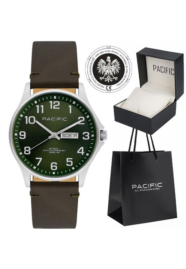 Zegarek Pacific Zegarek męski PACIFIC SMA-1073D-04 zielony. Kolor: zielony