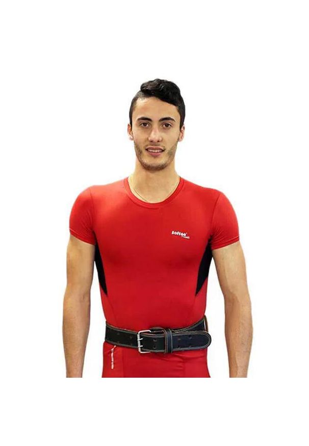 Skórzany pas fitness Softee. Kolor: brązowy. Materiał: skóra. Wzór: paski