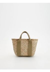 Reserved - Pleciona torebka koszyk z paskiem - kremowy. Kolor: kremowy