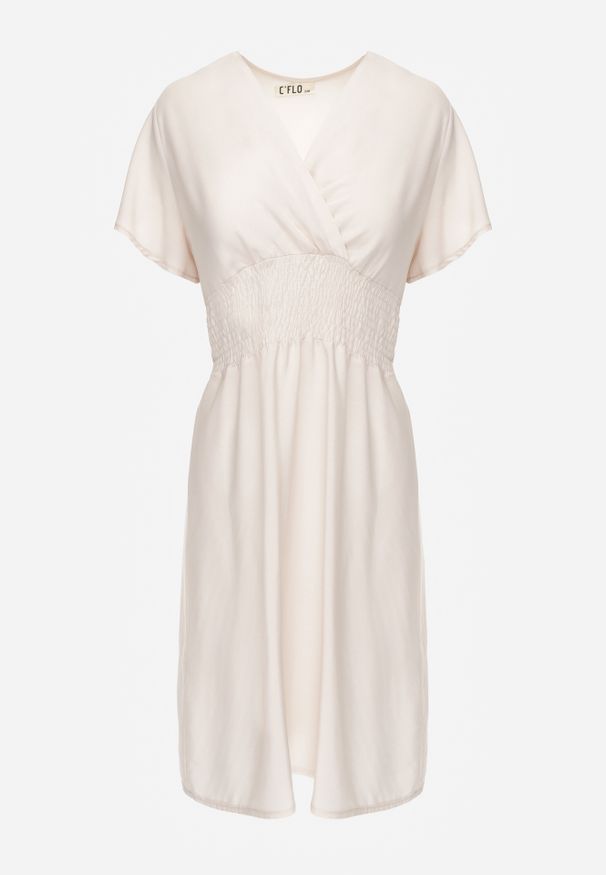 Renee - Beżowa Sukienka z Wiskozy Jadith. Okazja: na co dzień. Kolor: beżowy. Wzór: gładki. Typ sukienki: kopertowe. Materiał: wiskoza. Długość rękawa: krótki rękaw. Sezon: lato. Styl: casual. Długość: mini