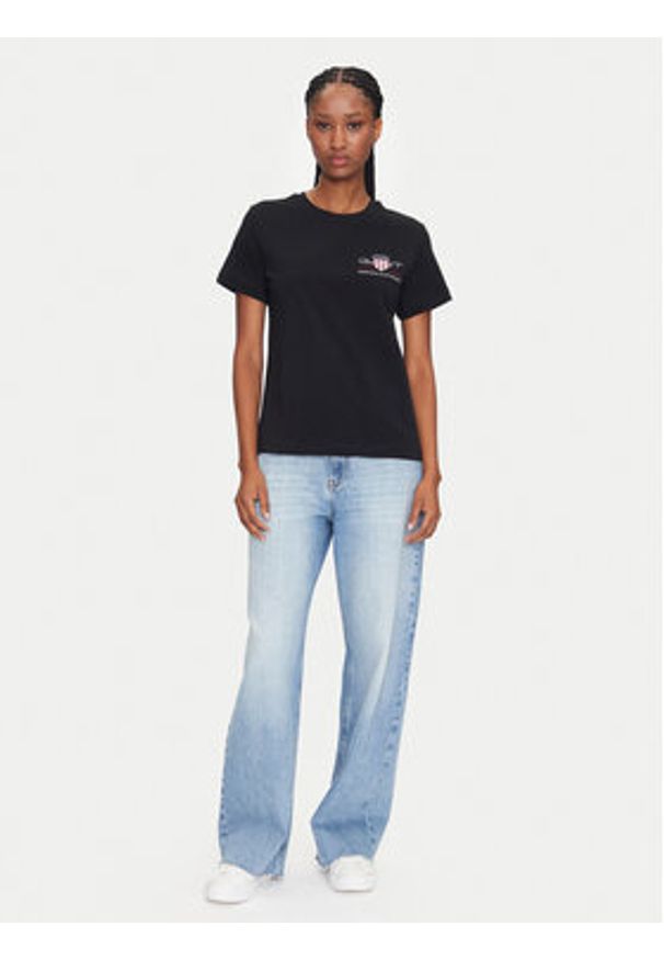 GANT - Gant T-Shirt Bisiklet Yaka 4200277 Czarny Regular Fit. Kolor: czarny. Materiał: bawełna