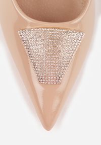 Born2be - Ciemnobeżowe Szpilki Vices z Cyrkoniową Aplikacją Niraselle. Okazja: na spotkanie biznesowe, na ślub cywilny, na wesele, na imprezę. Nosek buta: szpiczasty. Kolor: beżowy. Wzór: aplikacja. Obcas: na szpilce. Styl: biznesowy, glamour, elegancki. Wysokość obcasa: średni #7