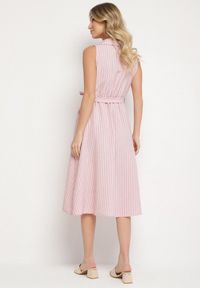 Born2be - Różowa Sukienka o Koszulowym Kroju Bez Rękawów z Wiązanym Paskiem Liriora. Okazja: na co dzień. Typ kołnierza: dekolt w kształcie V. Kolor: różowy. Długość rękawa: bez rękawów. Typ sukienki: koszulowe. Styl: casual, klasyczny #3