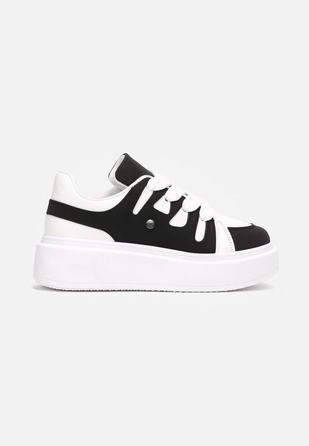 Renee - Biało-Czarne Sneakersy na Grubej Podeszwie przed Kostkę Alisis. Wysokość cholewki: przed kostkę. Kolor: biały