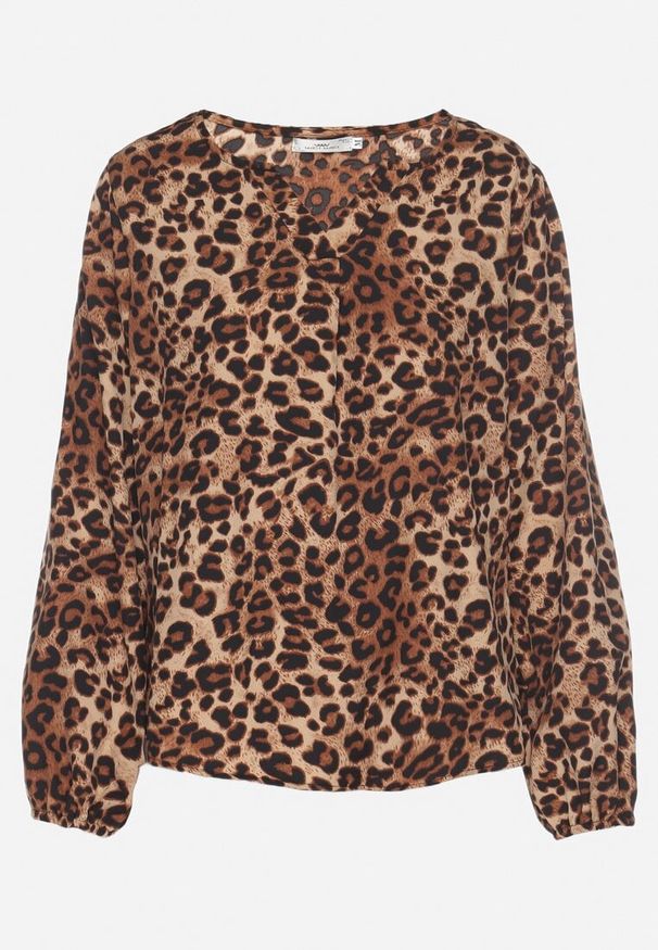Born2be - Brązowa Bluzka z Bawełną o Casualowym Kroju w Panterkę Titerta. Okazja: na co dzień. Kolor: brązowy. Materiał: bawełna. Wzór: motyw zwierzęcy. Styl: casual, klasyczny