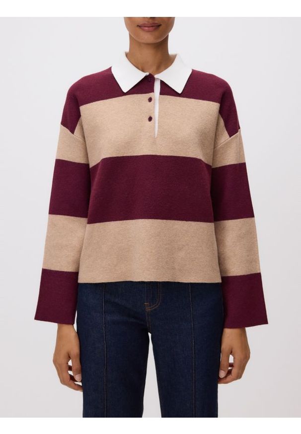 Reserved - Sweter polo w paski - wielobarwny. Typ kołnierza: polo. Materiał: wełna, dzianina. Wzór: paski